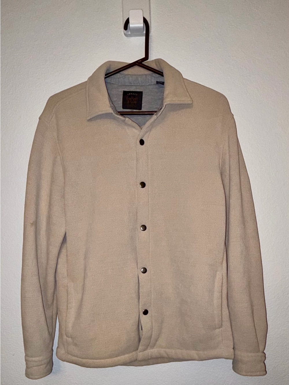 Copper & Oak Mens Fleece Lined Snap Front Jacket Shirt Beige Small